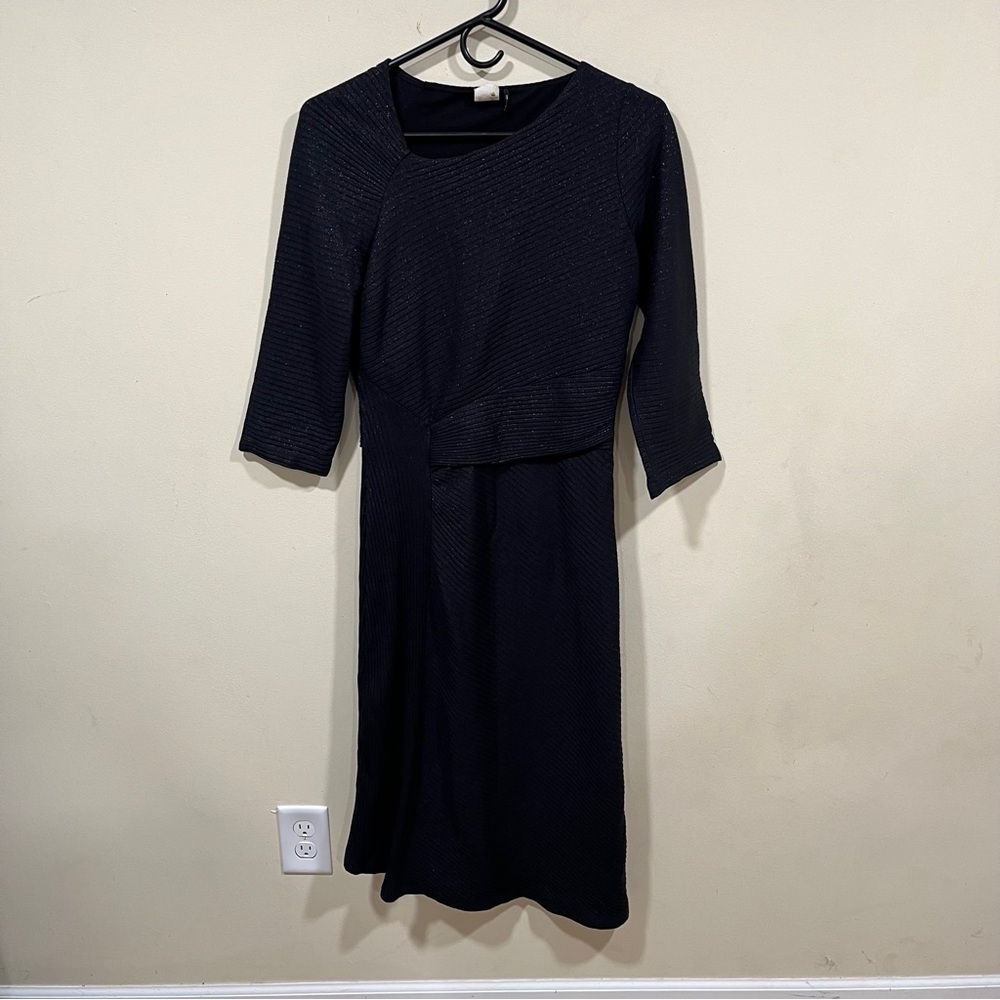 Akemi + Kin Anthropologie Black Sparkle Metallic Ribbed Midi Asymetric Dress S